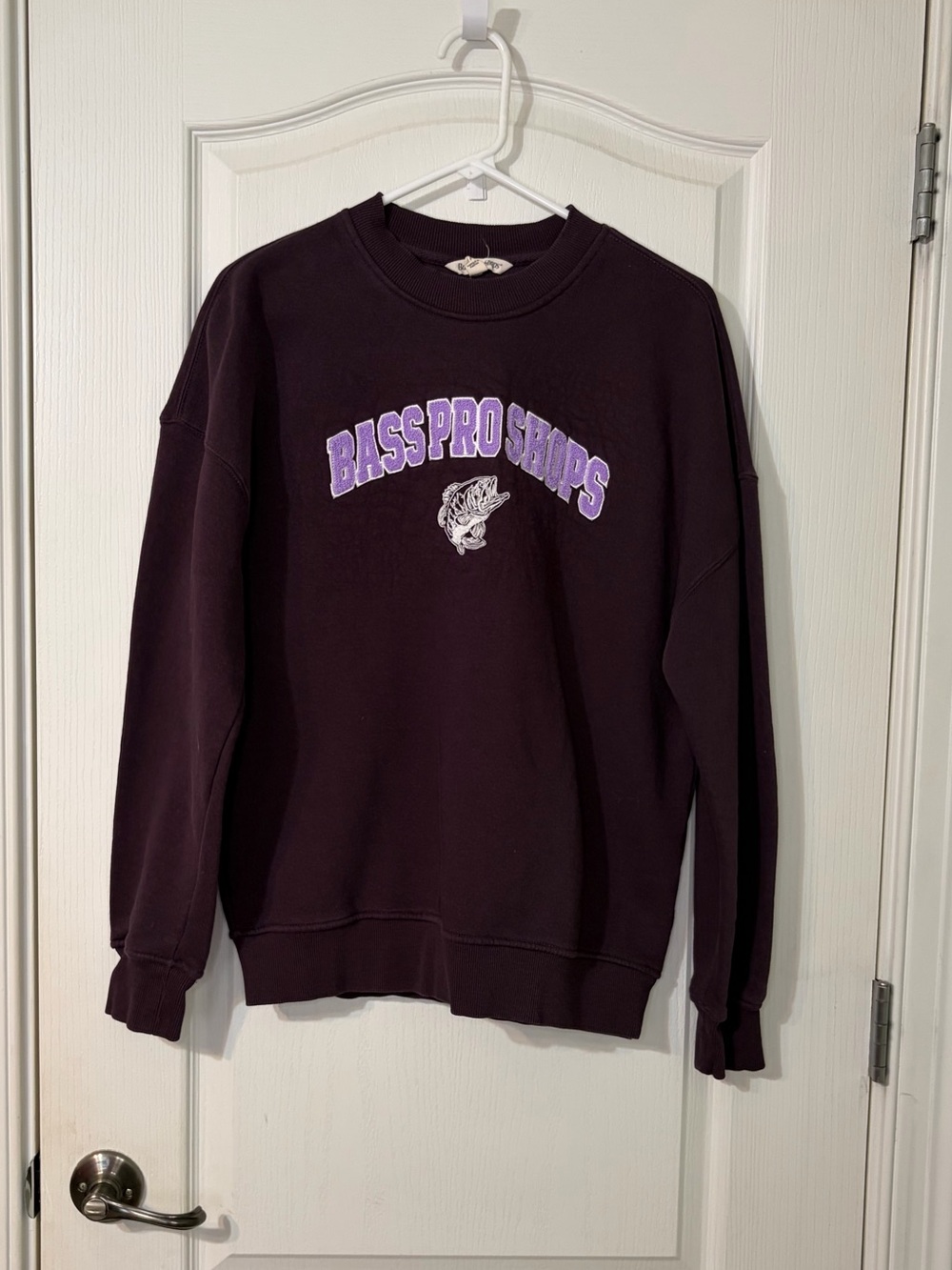 Bass Pro Shops Dark Plum Crewneck with Lavender Logo